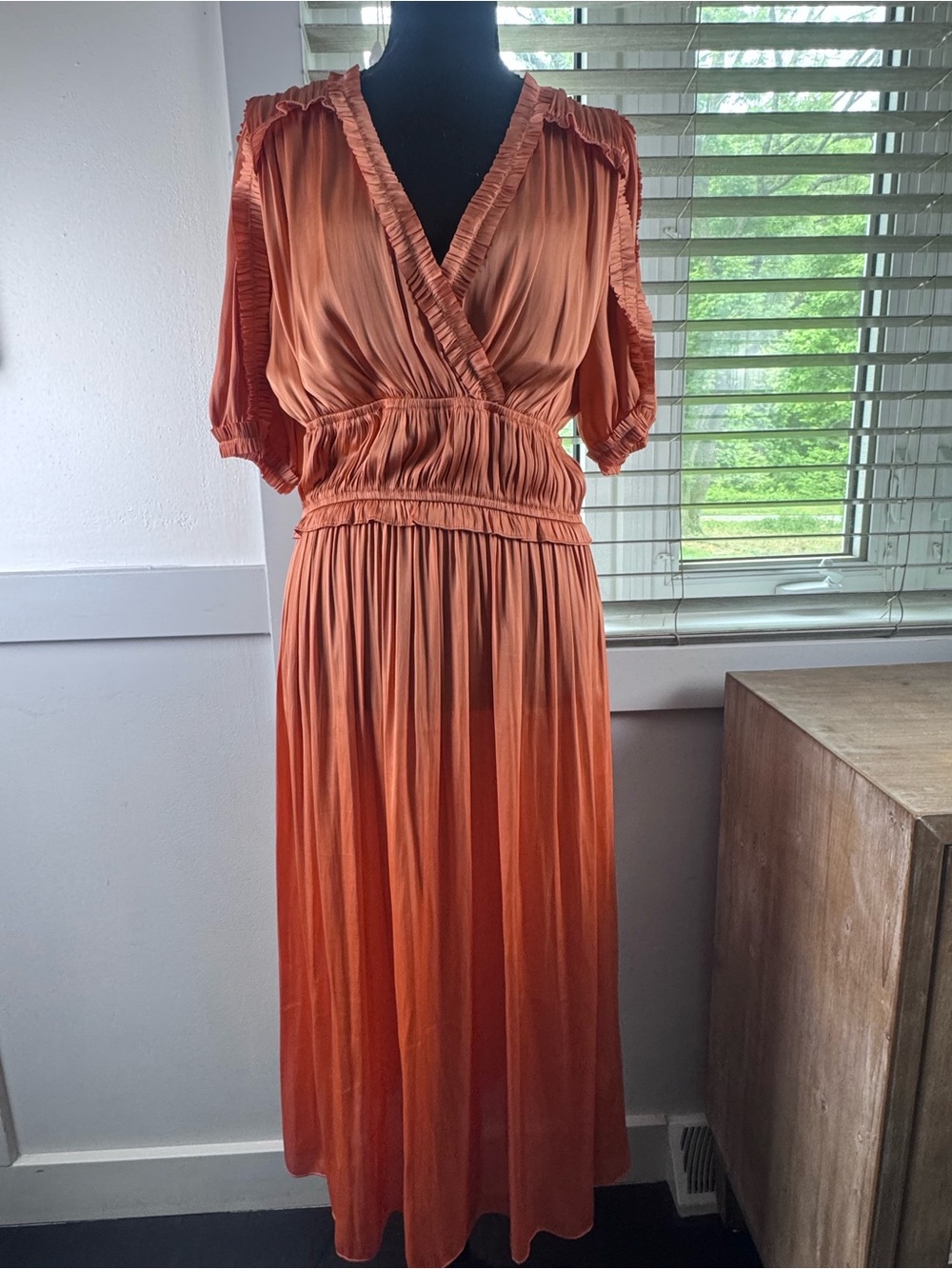 Current Air Terracotta Pleated Wrap Maxi Dress